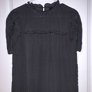 High Neck Black and White Polka Dot Blouse